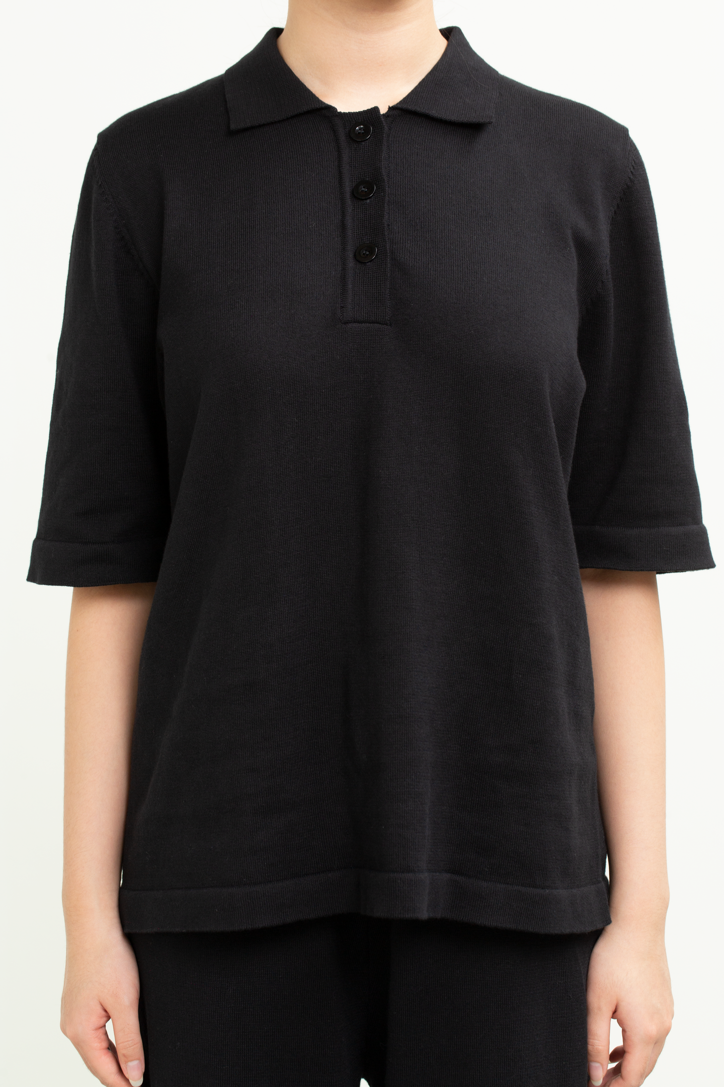 knit collared top - black