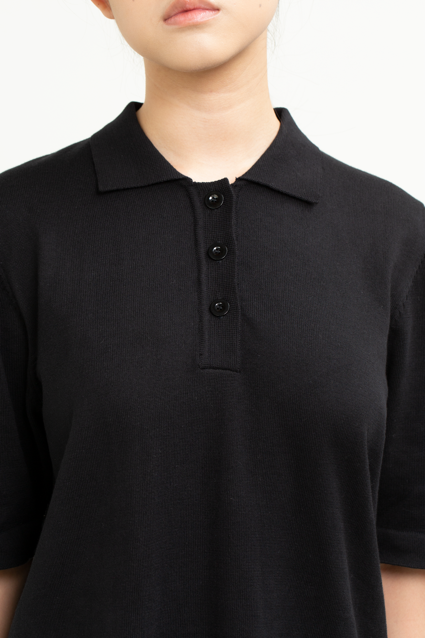 knit collared top - black